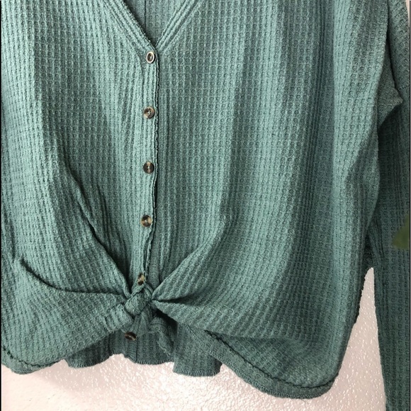 Out From Under Teal Tie Front Shirt - Picture 2 of 6